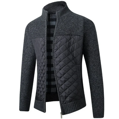 Relenzo - Men's Stand Collar Plaid Zip-Up Sweater Jacket