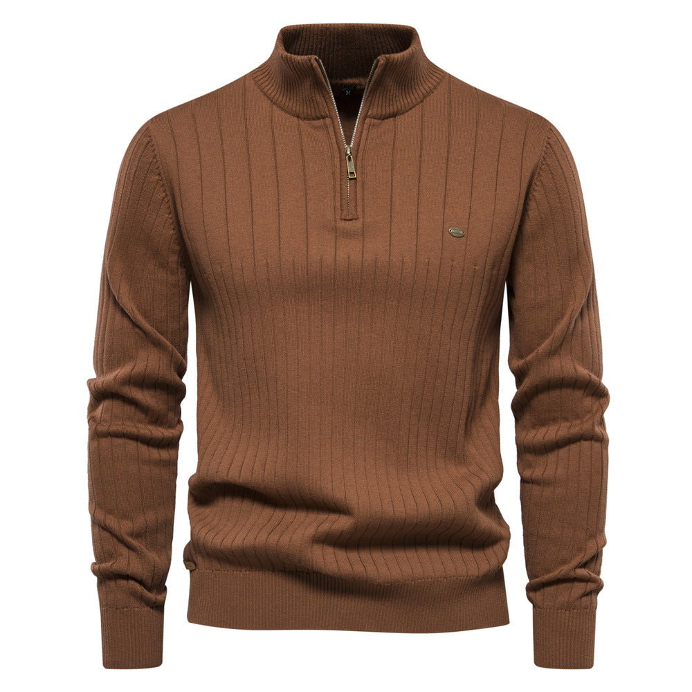 Relenzo - Men's Stand Collar Half Zip Sweater