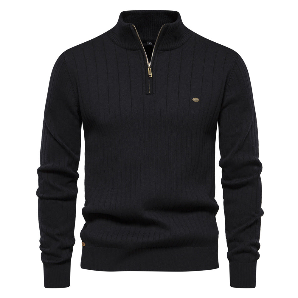 Relenzo - Men's Stand Collar Half Zip Sweater