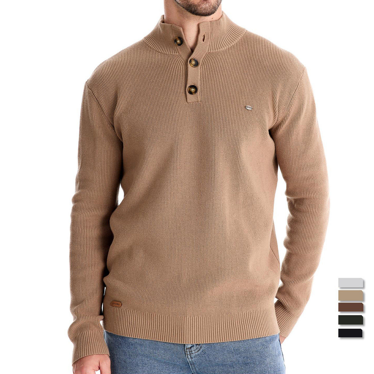 Relenzo - Cotton stand collar business casual sweater